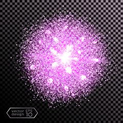 Cloud of dust and light. Explosion of supernova. Bright cosmic pink fire. Glowing space. Bundle of energy. Burst, fireworks, holiday. Isolated vector element for web design. Vector illustration EPS 10