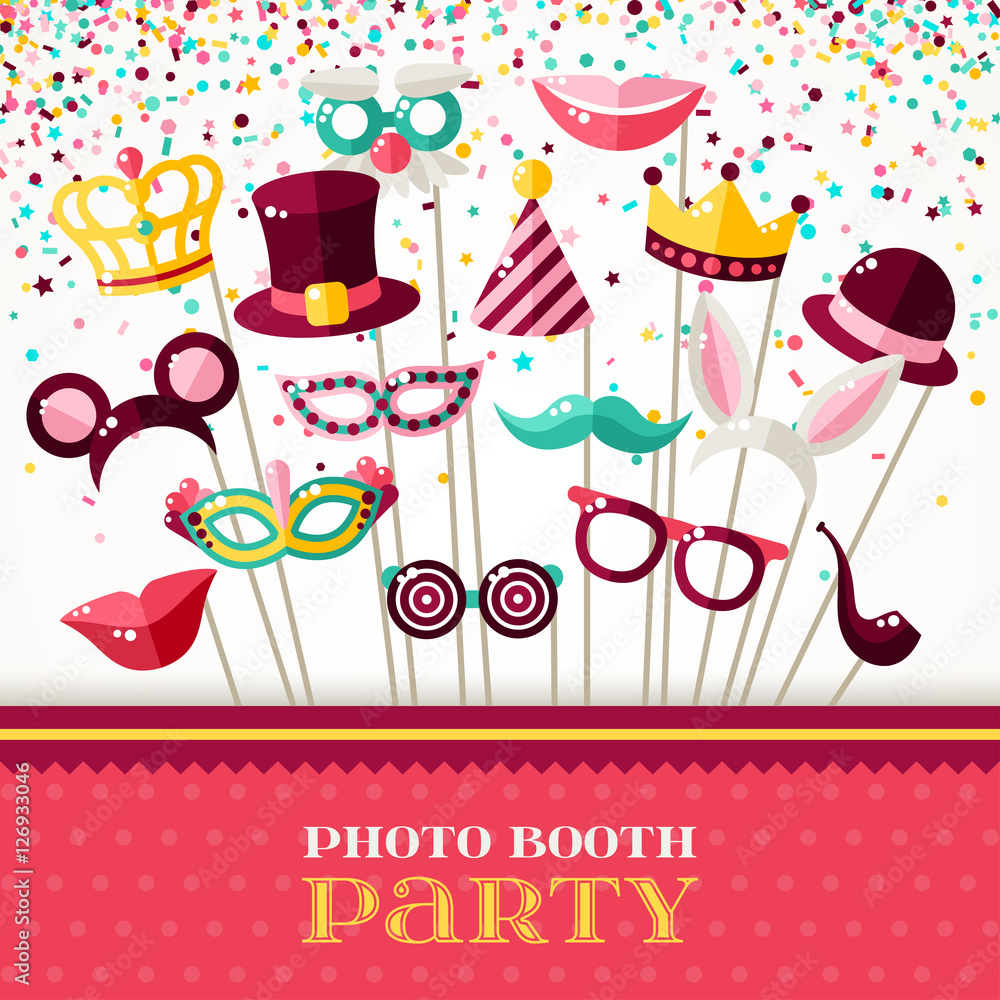 Canvas Prints Photo Booth Party with Carnival Masks and Confetti