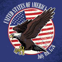Fototapeta premium USA flag and eagle with dirty texture