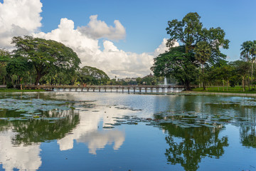Obraz premium Kandawgyi lake and park in Yangon city, Myanmar