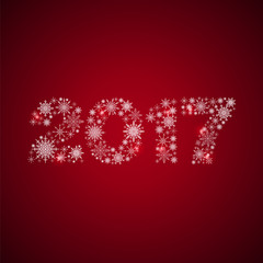 2017 consisting of snowflakes on red background