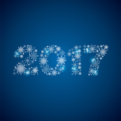 2017 consisting of snowflakes on blue background