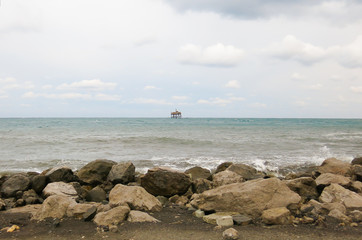 on the sea beach in windy weather