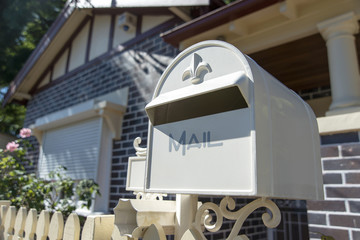 Mail Box House close up Picket fence.