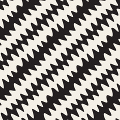 Vector Seamless Black and White Hand Drawn ZigZag Diagonal Stripes Pattern