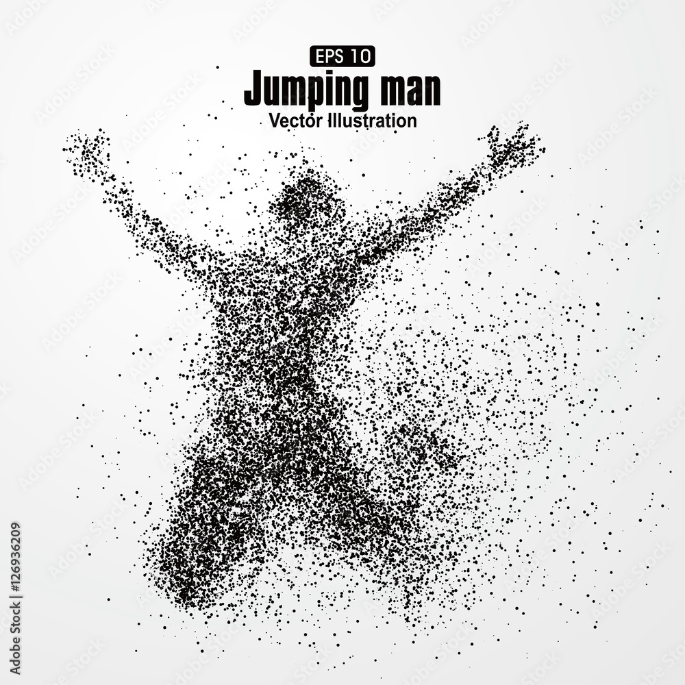 Poster jump man,vector graphics composed of particles.