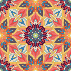 Ornate floral seamless texture, endless pattern with vintage mandala elements.