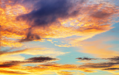 Texture of bright evening sky during sunset