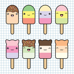 Set collection of cute kawaii style ice cream