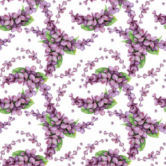 Watercolor violet lilac seamless pattern. May be used for floral wallpaper, textile design or wrapping paper.
