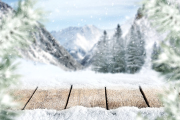 wooden desk and snow space 