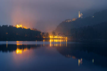 Naklejka na ściany i meble Germany. Bavaria. View of the castle of Neuschwanstein and Hohenschwangau with lake Alpsee