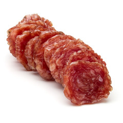 Salami smoked sausage slices isolated on white background cutout