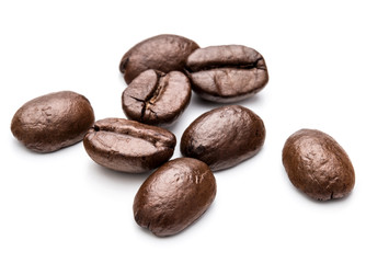 roasted coffee beans isolated in white background cutout