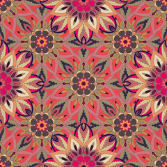 Ornate floral seamless texture, endless pattern with vintage mandala elements.