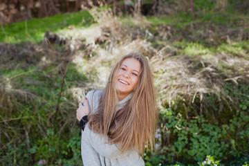 Naklejka premium Cool blonde girl with a beautiful hair