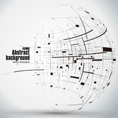 Points, curves, surfaces formed wireframe sphere, science and technology abstract illustration.