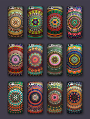 Phone cover collection, boho style pattern. Vector background. Vintage decorative elements. Hand drawn . Islam, arabic, indian, ottoman motifs.