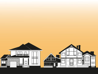 Residential area with private houses. Vector illustration.