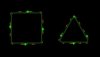 Glowing frames black background. Square glow borders. Sparkling geometric light banner. Luminous triangle light shape.
Shining triangular forms. Neon sign. Bright sign with flares and sparkles. LED