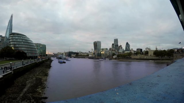 Business Buildings and Thames River, London, Uk, Time Lapse, 4k
