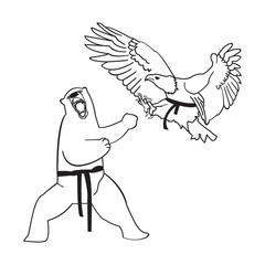 Martial arts . Vector illustration. Bear and eagle.