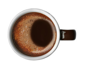 Mug of fresh coffee, top view