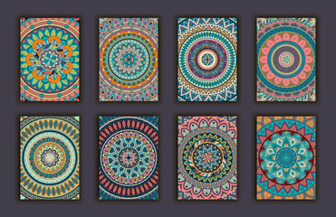 Collection retro cards. Ethnic backgrounds. Card of invitation.