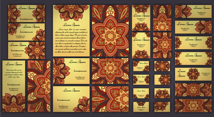 Business and invitation template Cards set with mandala ornament. Vintage decorative elements. Islam, Arabic, Indian, ottoman motifs.
