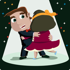 young couple dancing together in the dark