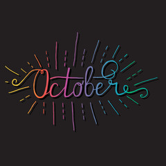 October. Typographic Design. Black Hand Lettering 