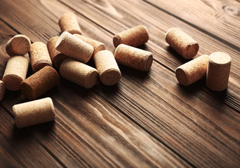 Wine corks on wooden background