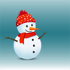 smiling christmas snowman with cap