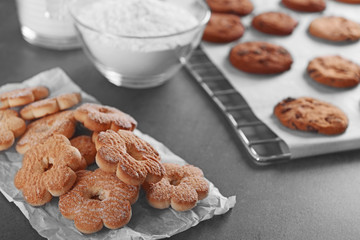 Freshly baked cookies on baking paper