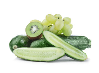 Vegetables and fruits on white background