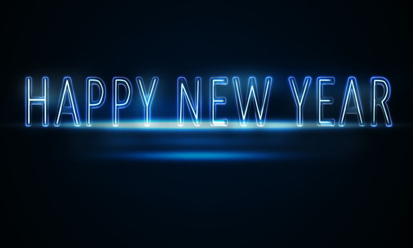 Blue glowing neon light with New Year concept on gradient blue background