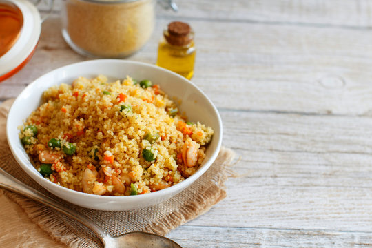 Couscous with shrimps and vegetables