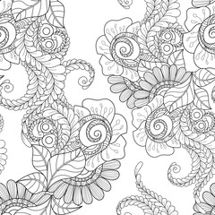black and white seamless pattern in a zentangle style, Hand-drawn design illustration
