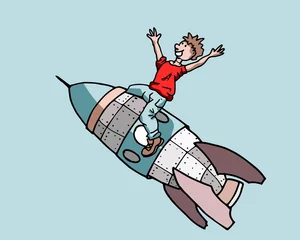 Tapeten Jongen vliegt met raket © emieldelange