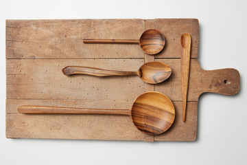 Kitchenware set of wooden plate,  spoons,  knife