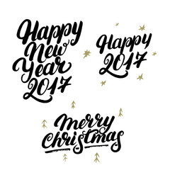 Set of Happy New Year 2017 and Merry Christmas hand written lettering.