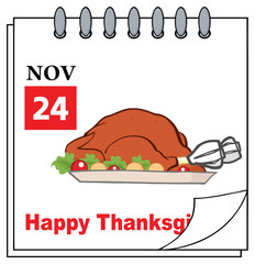Cartoon Calendar Page With Roasted Turkey