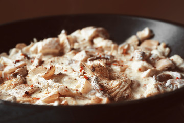 Preparation of delicious mushrooms, closeup