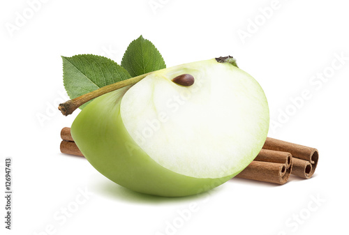 Download Green Apple Quarter Piece Cinnamon Isolated On White Stock Photo And Royalty Free Images On Fotolia Com Pic 126947413 PSD Mockup Templates