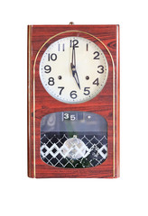 Old wooden clock isolated on white background with clipping path.