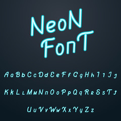 Obraz premium Vector alphabet font. Neon tube hand drawn script letters