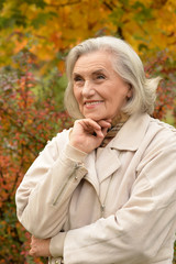 Beautiful middle-aged woman on the background of autumn leaves