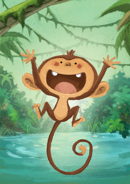 mono saltando en la selva