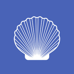 Marine shell or seashell scallop vector isolated on blue