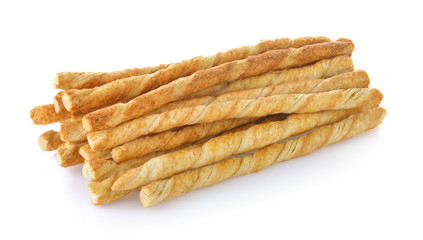 pile of delicious pretzel sticks isolated on white background
